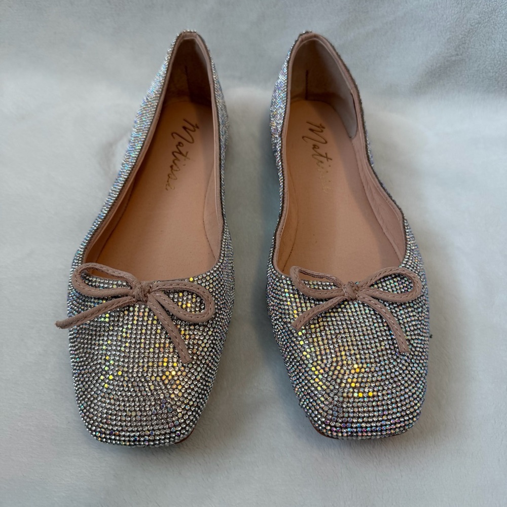 EUC Matisse Roxy Rhinestone Square Toe Ballet Flats Crystal Sparkle Party Shoes - Picture 5 of 12